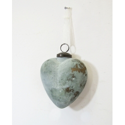 Serce rustykalne szklane wiszące Szaro-niebieskie 12cm